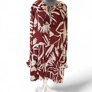 Anthropologie Burgundy and Cream Floral Dress
